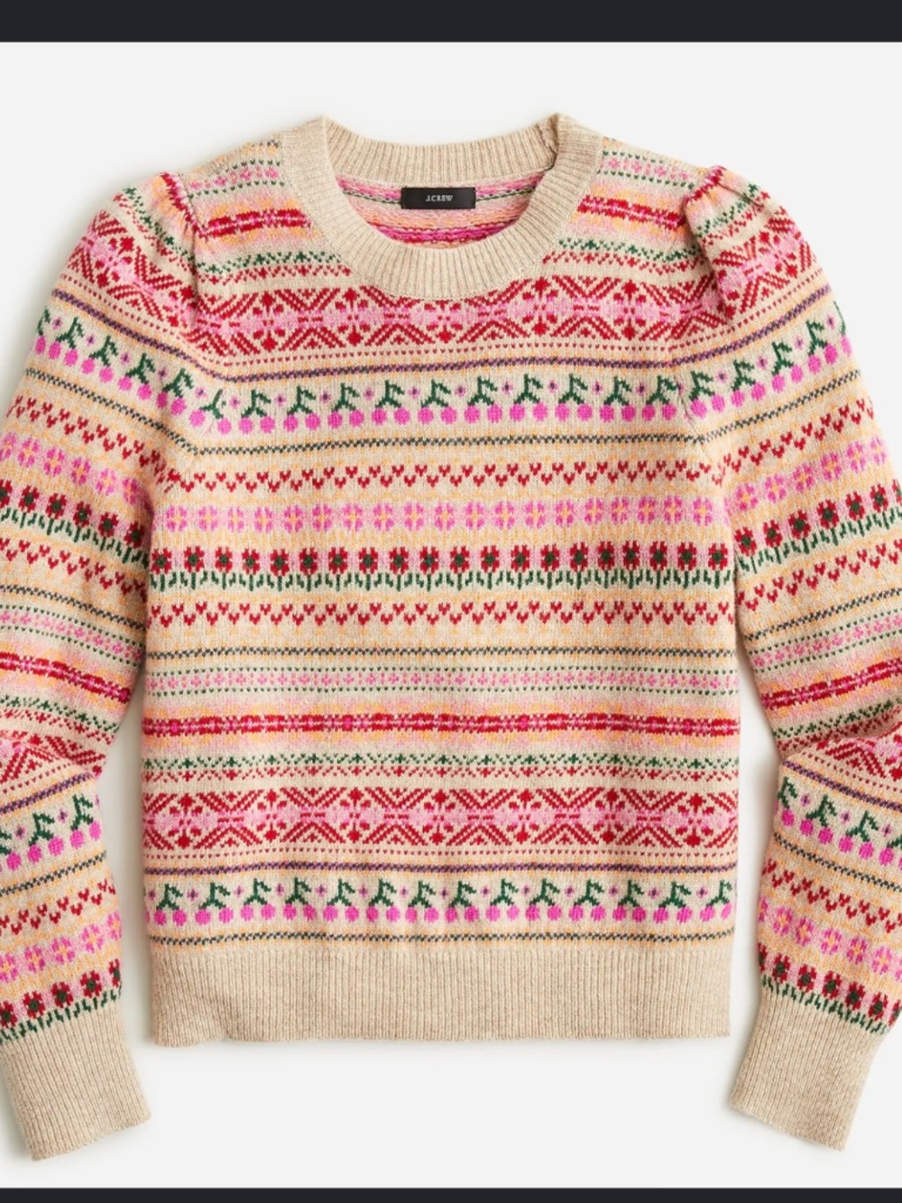 J. Crew Puff-sleeve Fair Isle crewneck sweater - Picture 2 of 6